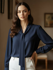 TrendiVastra Women Solid Top Office Wear in Navy Blue top, solid design, fabric detail view