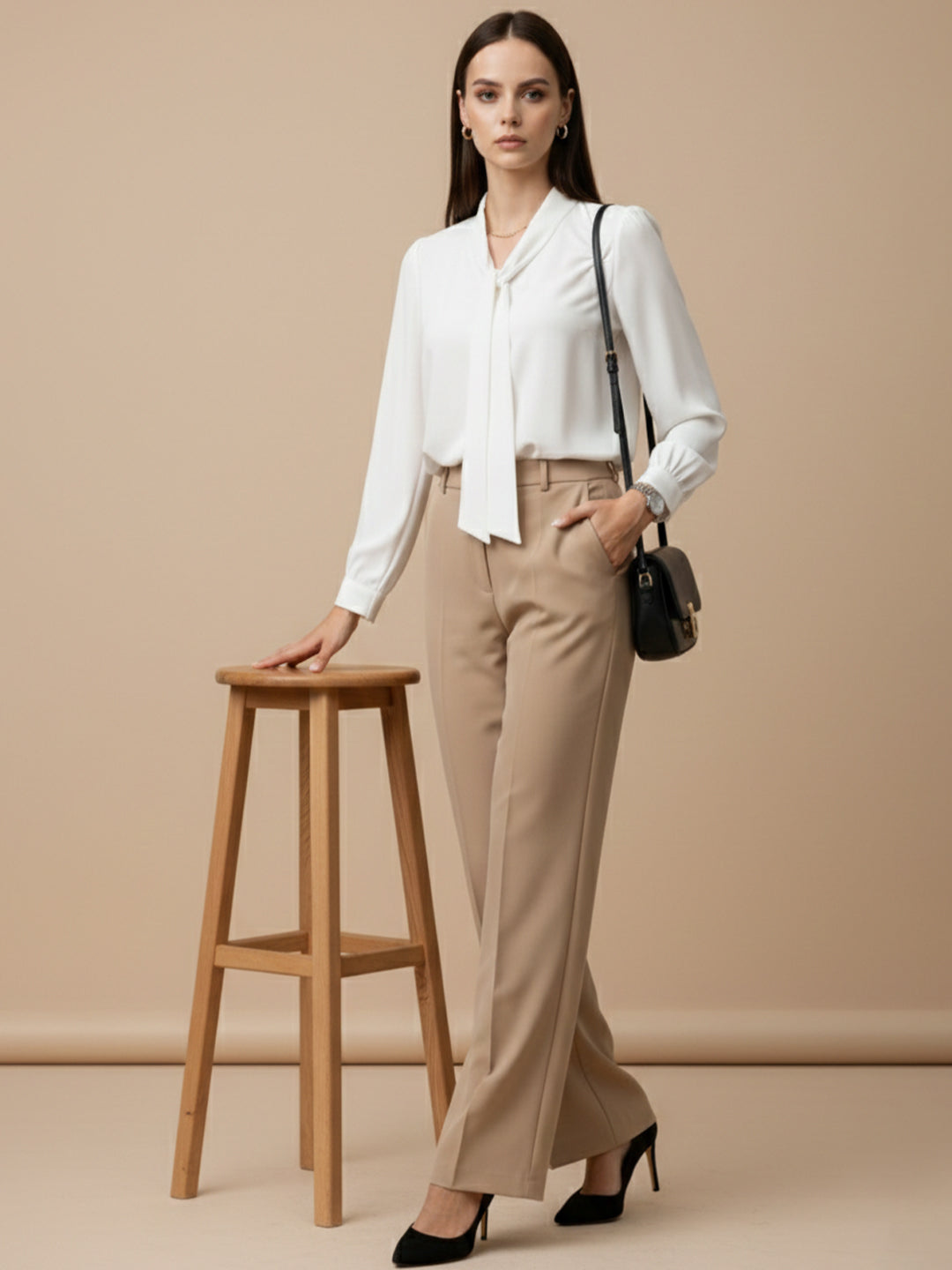 TrendiVastra Women Solid Top Office Wear in White top, solid design, fabric detail view