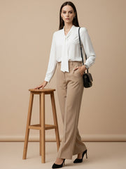TrendiVastra Women Solid Top Office Wear in White top, solid design, fabric detail view