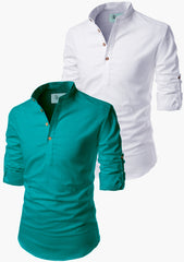 Men's Short Kurta Main White & Playful Mix Color - Pack 2