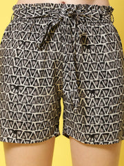 TrendiVastra Women Printed Lounge Shorts Casual Wear in Black lounge shorts, printed design, fabric detail view