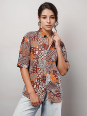 TrendiVastra Women Paisley Print Asymmetric Neck Shirt Office Wear in Multicolor shirt, paisley print, asymmetric neck, back