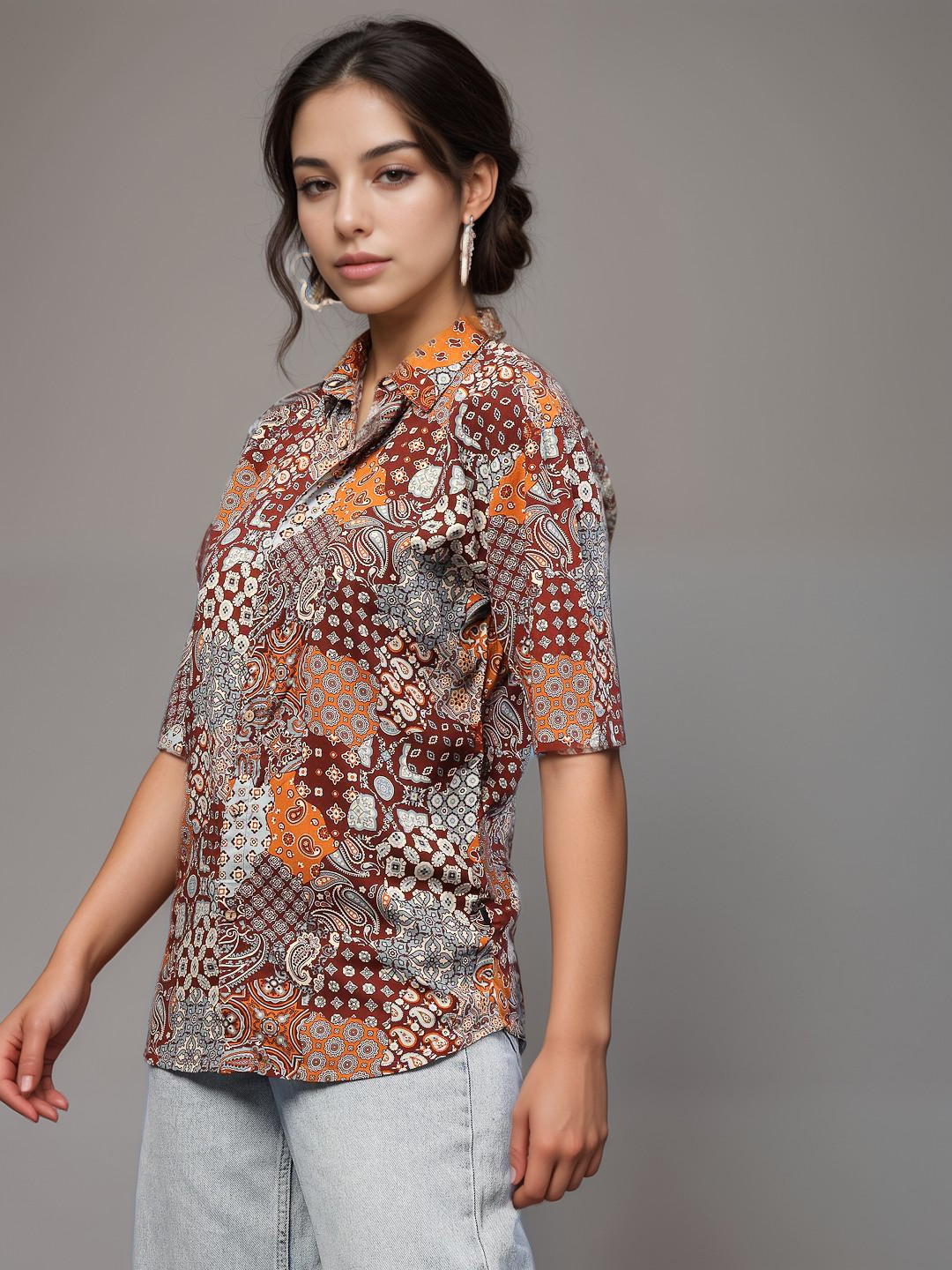 TrendiVastra Women Paisley Print Asymmetric Neck Shirt Office Wear in Multicolor shirt, paisley print, asymmetric neck, style