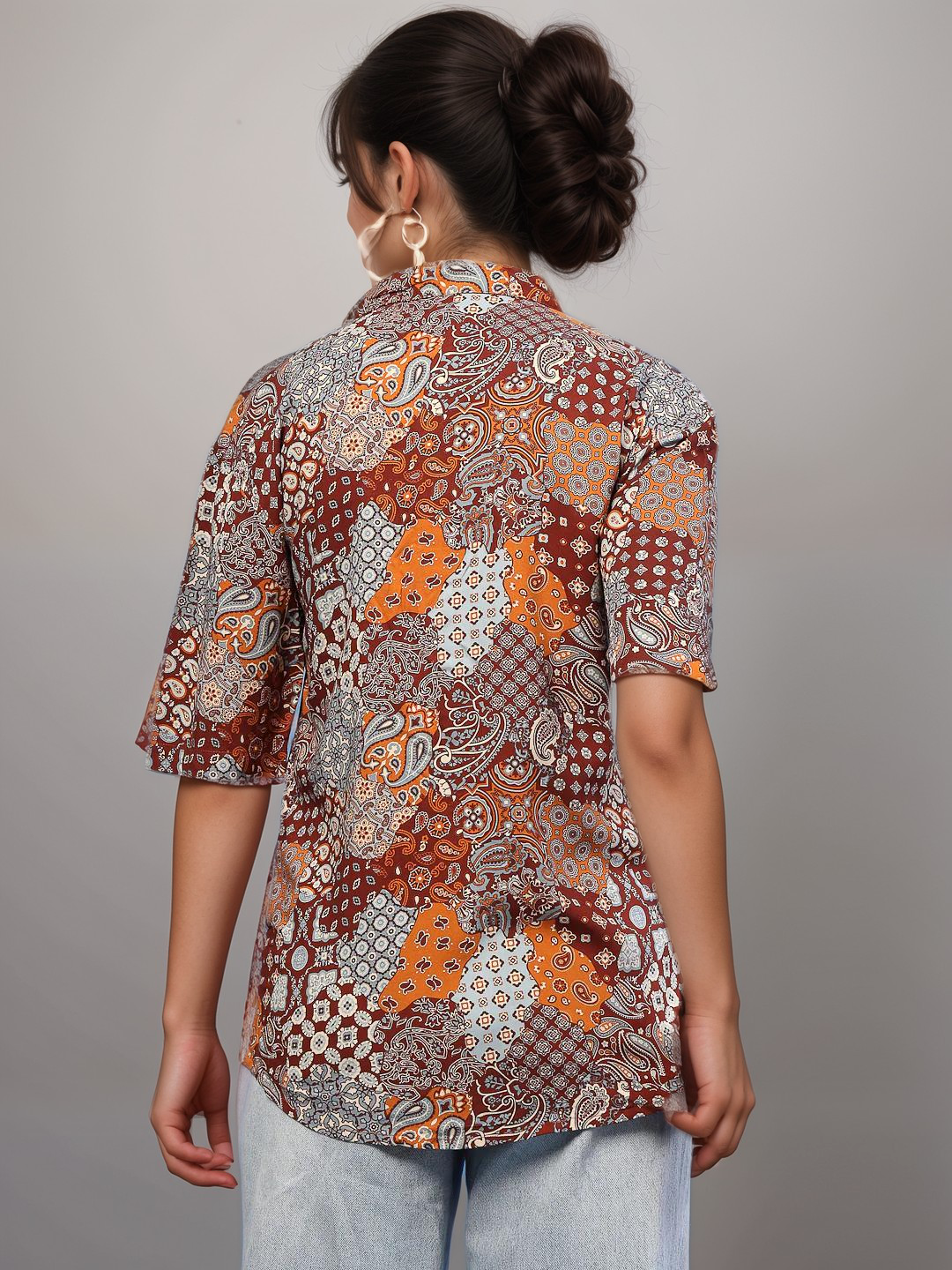 TrendiVastra Women Paisley Print Asymmetric Neck Shirt Office Wear in Multicolor shirt, paisley print, asymmetric neck