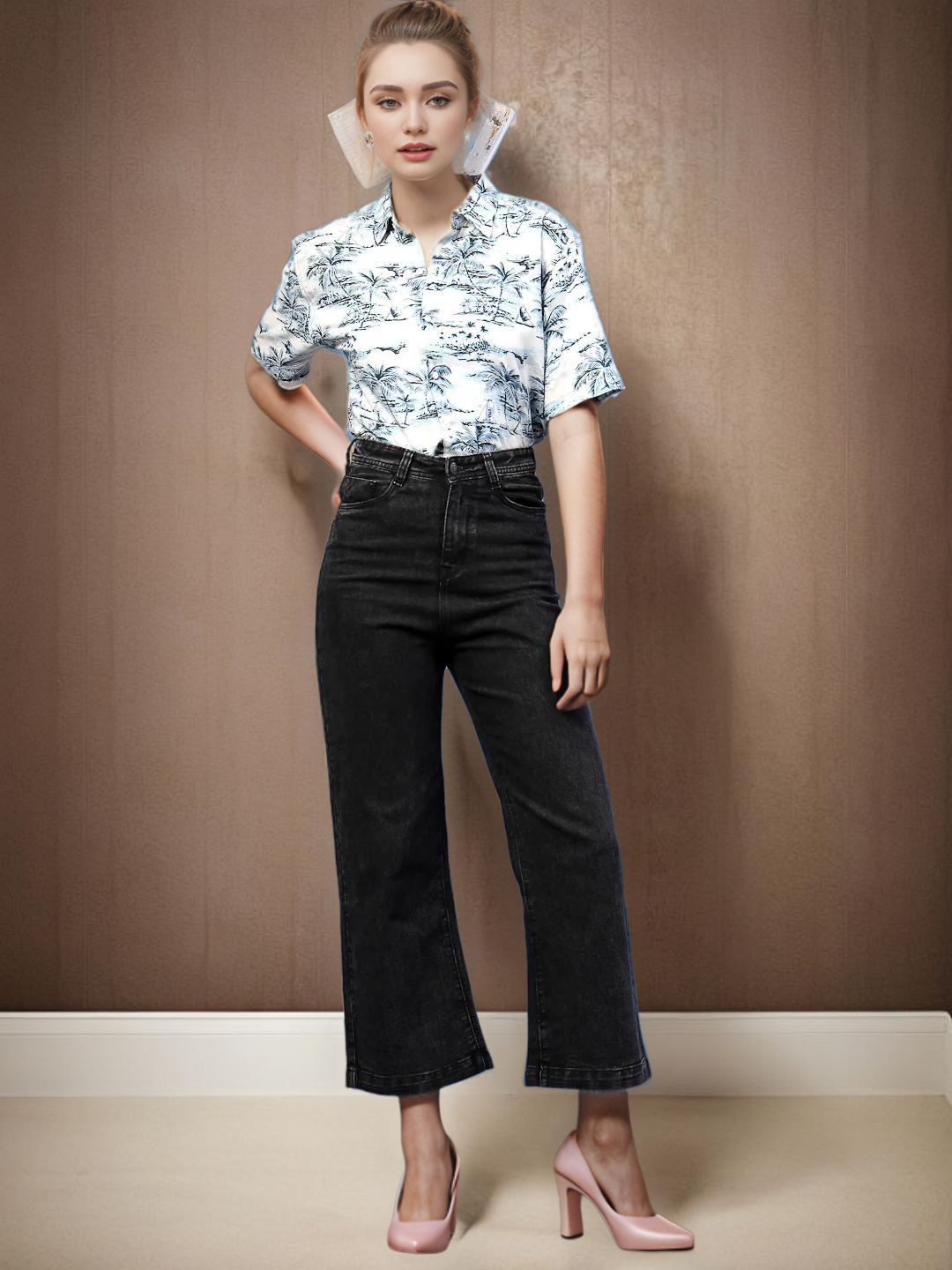 TrendiVastra Women Printed Shirt Office Wear in White shirt, printed design, side view