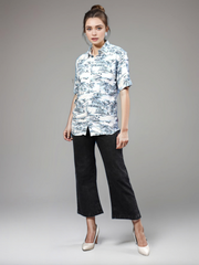 TrendiVastra Women Printed Shirt Office Wear in White shirt, printed design, back view