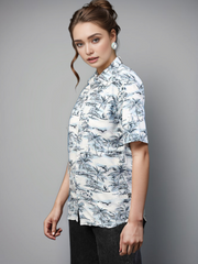 TrendiVastra Women Printed Shirt Office Wear in White shirt, printed design, style detail view