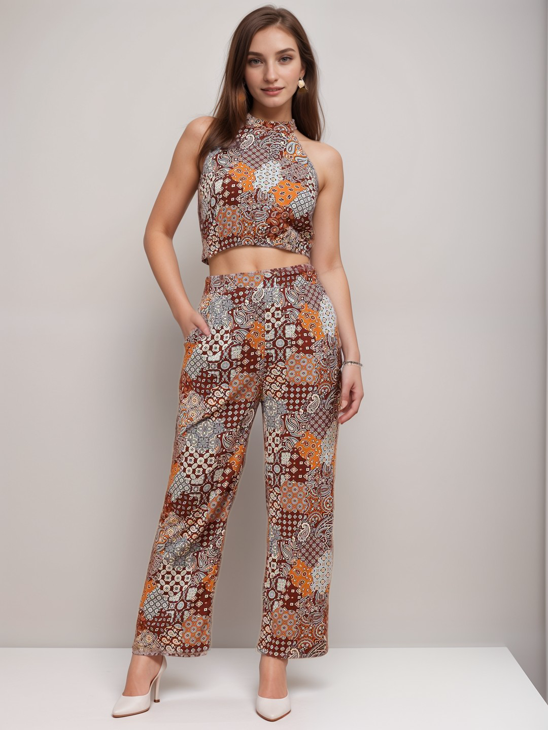 TrendiVastra Women Paisley Print Co-Ord Set Casual Wear in Multicolor co-ord set, paisley print, side view