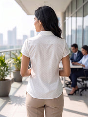 TrendiVastra Women Regular Fit Shirt Collar Office Wear in White shirt, modern design, collar, regular fit, back view