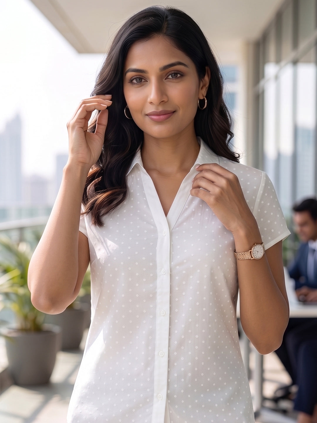TrendiVastra Women Regular Fit Shirt Collar Office Wear in White shirt, modern design, collar, regular fit, fabric detail