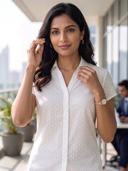 TrendiVastra Women Regular Fit Shirt Collar Office Wear in White shirt, modern design, collar, regular fit, fabric detail