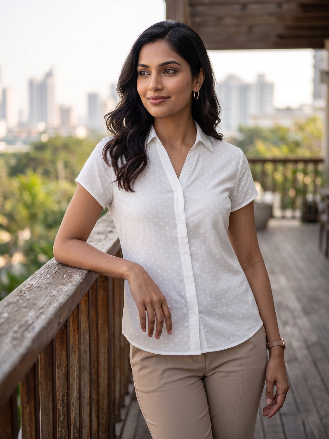 TrendiVastra Women Regular Fit Shirt Collar Office Wear in White shirt, modern design, collar, regular fit, look 6 view