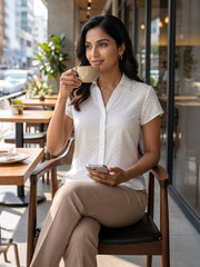 TrendiVastra Women Regular Fit Shirt Collar Office Wear in White shirt, modern design, collar, regular fit, front view