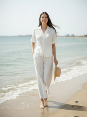 TrendiVastra Women Short Sleeve Co-Ord Set Casual Wear Style 1 in White co-ord set, modern design, short sleeve, front view