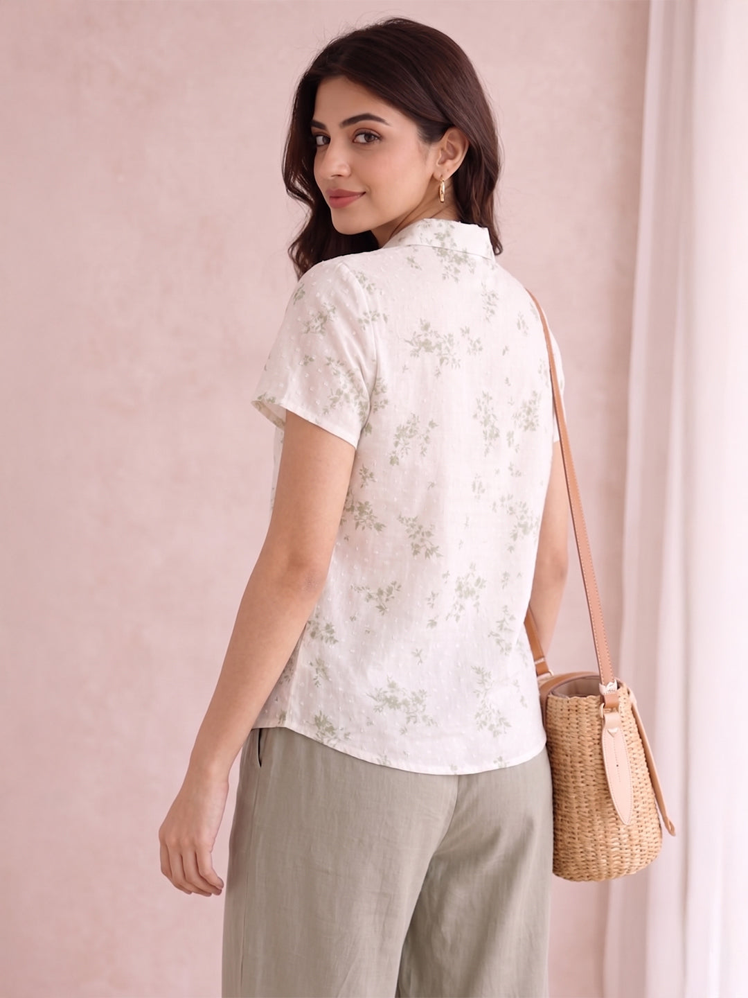 TrendiVastra Women Regular Fit Shirt Collar Office Wear Style 1 in White shirt, modern design, collar, regular fit, back view