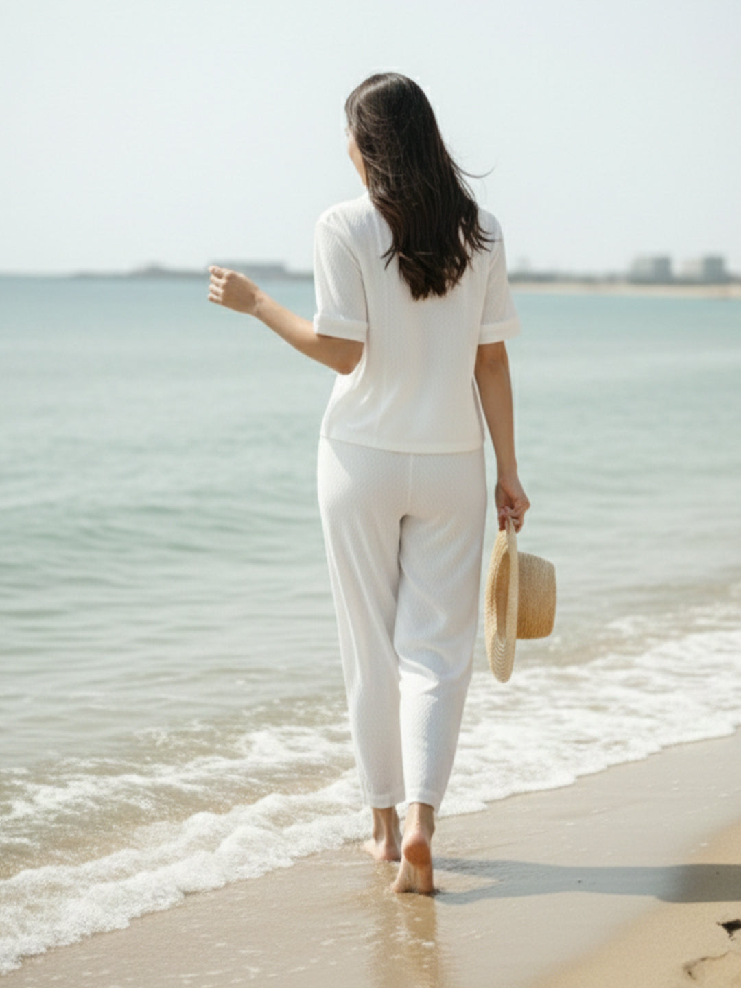 TrendiVastra Women Short Sleeve Co-Ord Set Casual Wear Style 1 in White co-ord set, modern design, short sleeve, side view