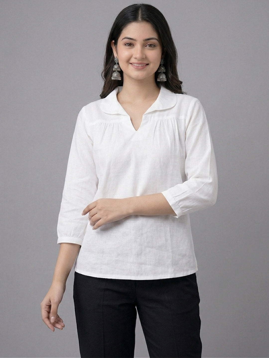 TrendiVastra Women Top Office Wear in White top, modern design, front view