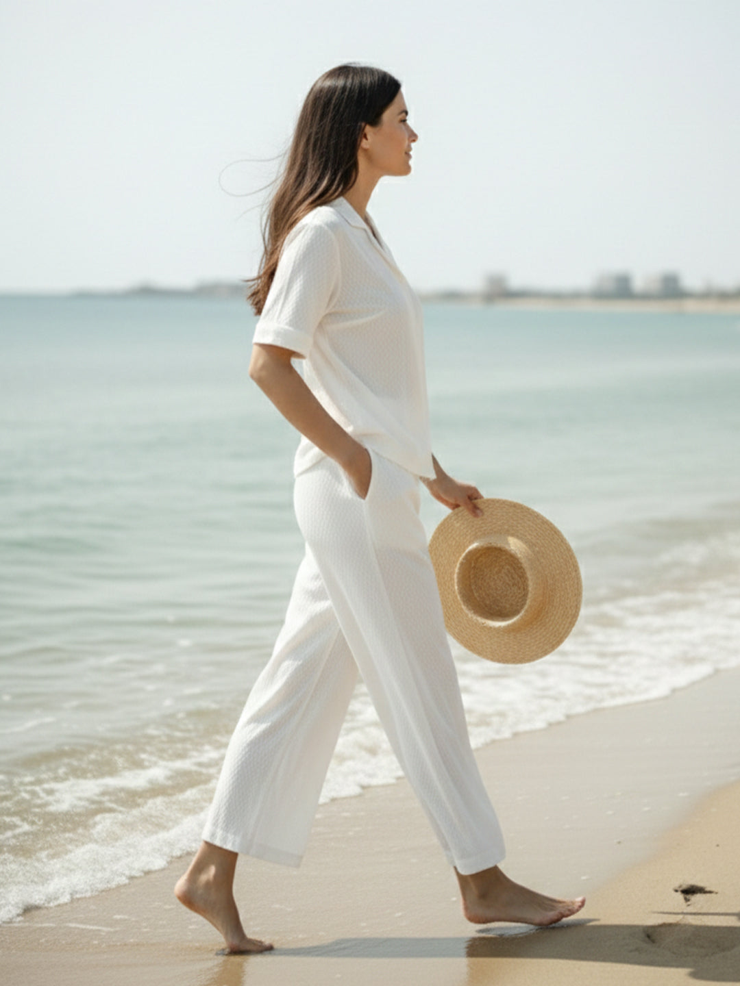 TrendiVastra Women Short Sleeve Co-Ord Set Casual Wear Style 1 in White co-ord set, modern design, short sleeve, back view