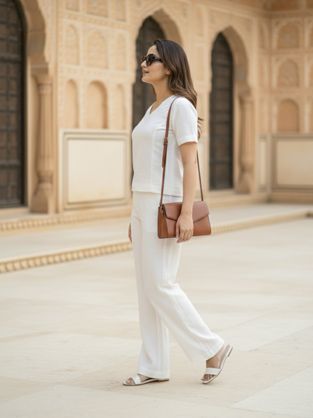 TrendiVastra Women Short Sleeve Co-Ord Set Casual Wear in White co-ord set, modern design, short sleeve, back view
