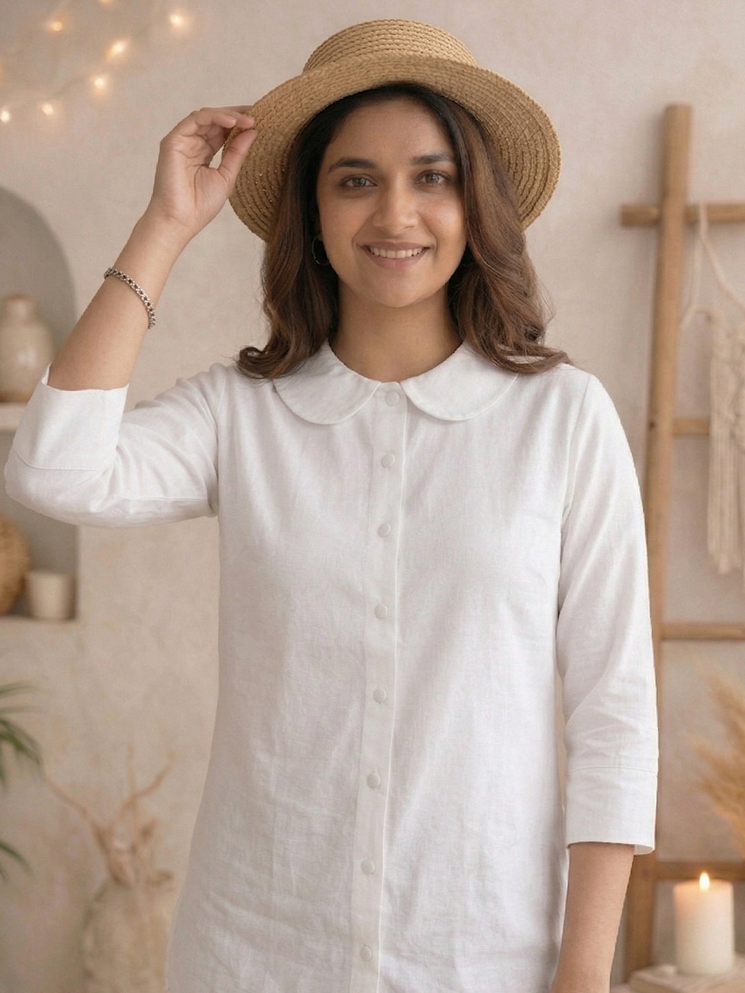 TrendiVastra Women Shirt Collar Office Wear Style 1 in White shirt, modern design, collar, style detail view