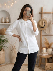 TrendiVastra Women Shirt Collar Office Wear Style 1 in Magenta shirt, modern design, collar, fabric detail view