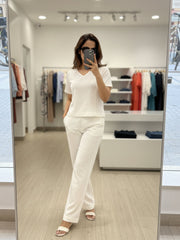 TrendiVastra Women Short Sleeve Co-Ord Set Casual Wear in White co-ord set, modern design, short sleeve, fabric detail view