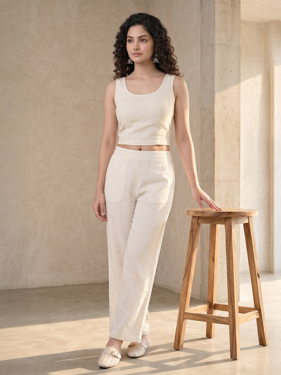 TrendiVastra Women Bottom Casual Wear in Cream bottom wear, modern design, front view