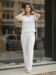 TrendiVastra Women Short Sleeve Co-Ord Set Casual Wear in White co-ord set, modern design, short sleeve, look 6 view