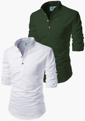 Men's Cotton Blend Short Kurta Main White & Playful Mix Color - Pack 2