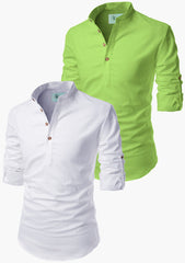 Men's Cotton Blend Short Kurta Main White & Playful Mix Color - Pack 2