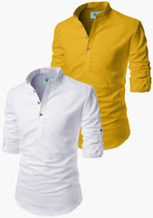 Men's Cotton Blend Short Kurta Main White & Playful Mix Color - Pack 2