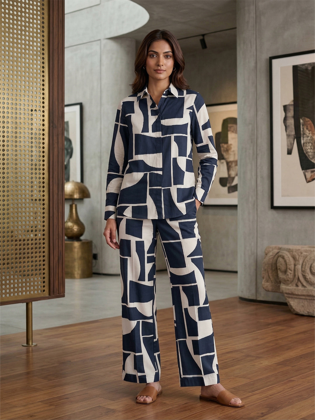 TrendiVastra Women Full Sleeve Co-Ord Set Casual Wear in Navy Blue co-ord set, modern design, full sleeve, front view