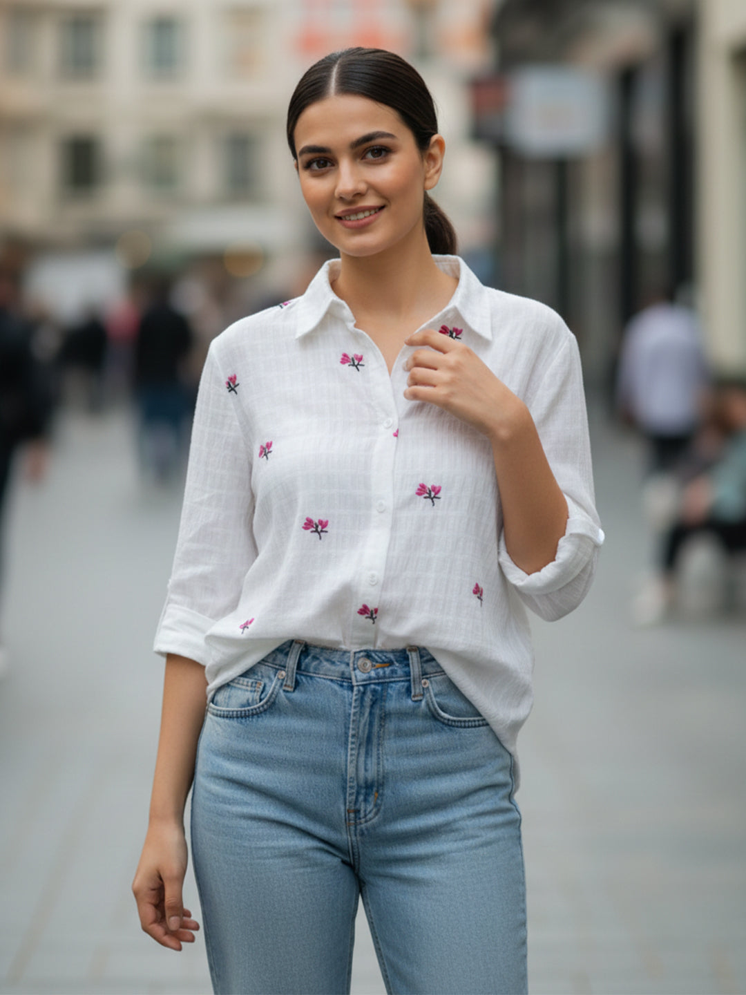 TrendiVastra Women Regular Fit Full Sleeve Shirt Collar Office Wear Style 5 in White shirt, modern design, full sleeve