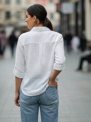 TrendiVastra Women Regular Fit Full Sleeve Shirt Collar Office Wear Style 5 in White shirt, modern design, full sleeve