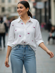 TrendiVastra Women Regular Fit Full Sleeve Shirt Collar Office Wear Style 5 in White shirt, modern design, full sleeve