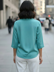 TrendiVastra Women Spread Collar Shirt Office Wear in Pista shirt, modern design, collar, style detail view