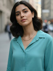 TrendiVastra Women Spread Collar Shirt Office Wear in Pista shirt, modern design, collar, fabric detail view
