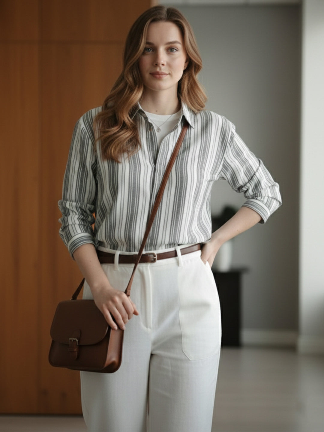 TrendiVastra Women Spread Collar Shirt Office Wear in Grey shirt, modern design, collar, front view