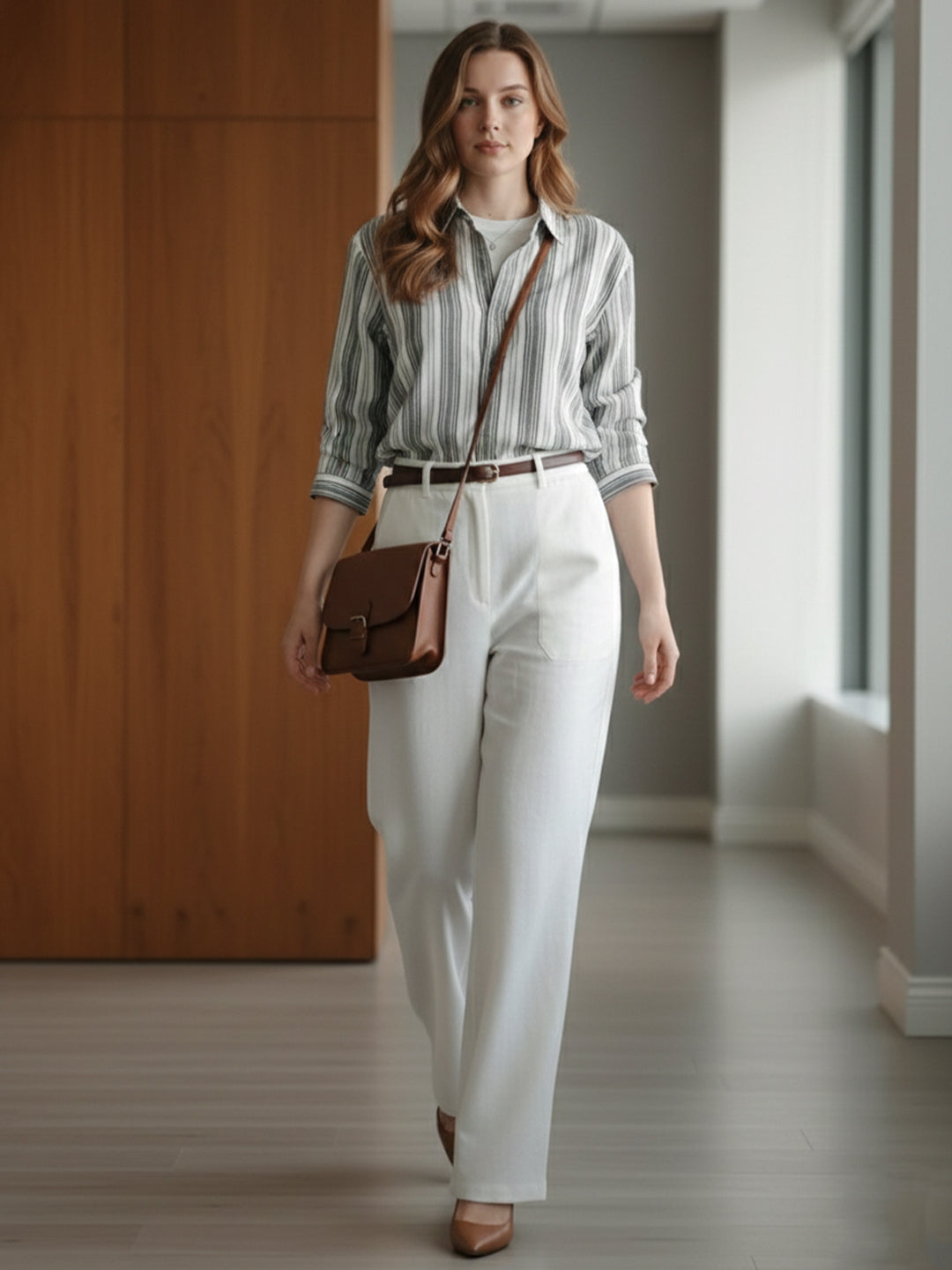 TrendiVastra Women Spread Collar Shirt Office Wear in Grey shirt, modern design, collar, fabric detail view