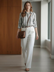 TrendiVastra Women Spread Collar Shirt Office Wear in Grey shirt, modern design, collar, fabric detail view