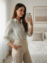TrendiVastra Women Printed Spread Collar Shirt Office Wear in White shirt, printed design, collar, look 7 view