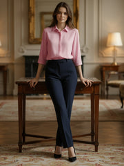 TrendiVastra Women 3/4 Sleeve Spread Collar Shirt Office Wear in Peach shirt, modern design, 3/4 sleeve, collar, front view