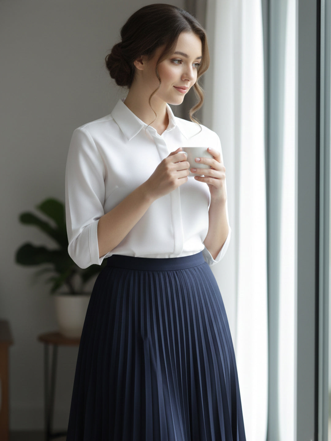 TrendiVastra Women Spread Collar Shirt Office Wear in White shirt, modern design, collar, front view
