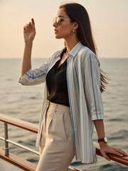 TrendiVastra Women Printed Spread Collar Shirt Office Wear in White shirt, printed design, collar, side view