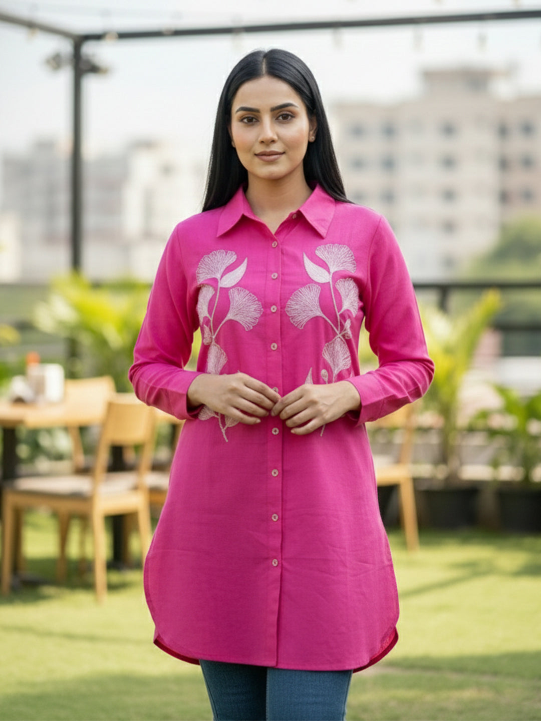 TrendiVastra Women Shirt Collar Office Wear in Pink shirt, modern design, collar, front view