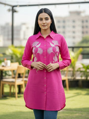 TrendiVastra Women Shirt Collar Office Wear in Pink shirt, modern design, collar, front view