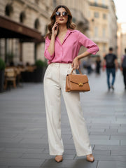 TrendiVastra Women Spread Collar Shirt Office Wear in Pink shirt, modern design, collar, side view