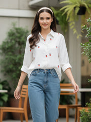 TrendiVastra Women Regular Fit Full Sleeve Shirt Collar Office Wear Style 1 in White shirt, modern design, full sleeve