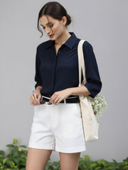 TrendiVastra Women Spread Collar Shirt Office Wear in Navy shirt, modern design, collar, front view