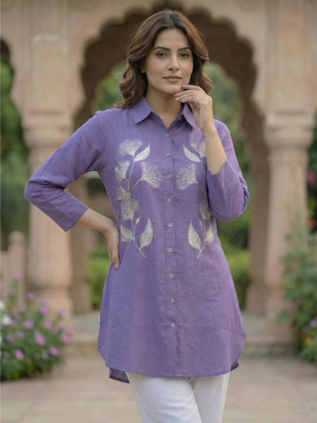 TrendiVastra Women Shirt Collar Office Wear in Purple shirt, modern design, collar, front view